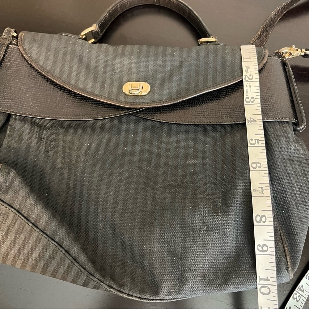 FENDI Vintage leather and coated canvas bag, striped, black 14”x10”, authentic - Picture 14 of 17